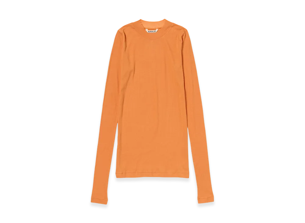 AURALEE Women's Super High Gauge Sheer Rib L/S Tee "Orange"