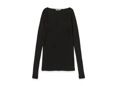 AURALEE Women's Super High Gauge Sheer Rib Boat Neck L/S Tee "Black"