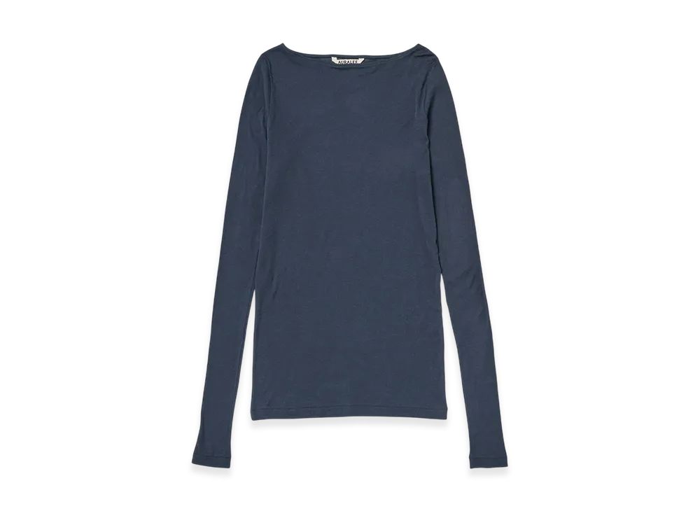 AURALEE Women's Super High Gauge Sheer Rib Boat Neck L/S Tee "Navy"