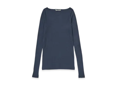 AURALEE Women's Super High Gauge Sheer Rib Boat Neck L/S Tee "Navy"