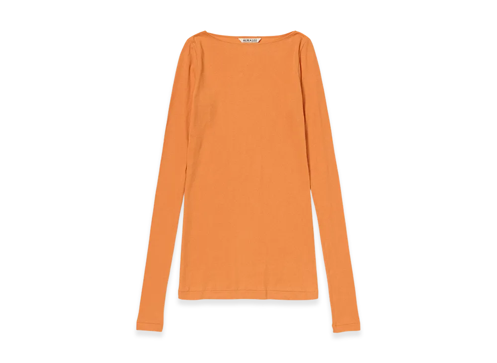 AURALEE Women's Super High Gauge Sheer Rib Boat Neck L/S Tee "Orange"