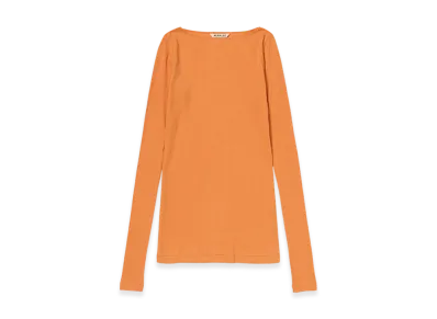 AURALEE Women's Super High Gauge Sheer Rib Boat Neck L/S Tee "Orange"