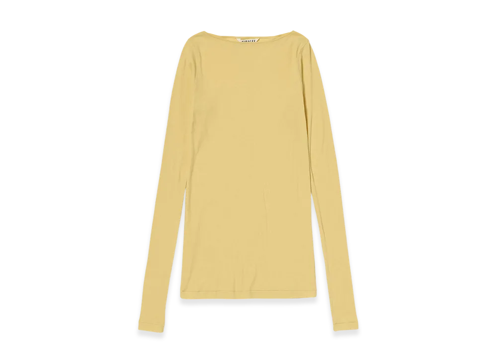 AURALEE Women's Super High Gauge Sheer Rib Boat Neck L/S Tee "Mustard"