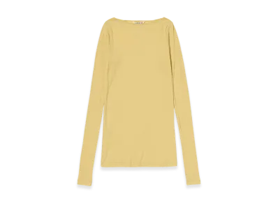 AURALEE Women's Super High Gauge Sheer Rib Boat Neck L/S Tee "Mustard"