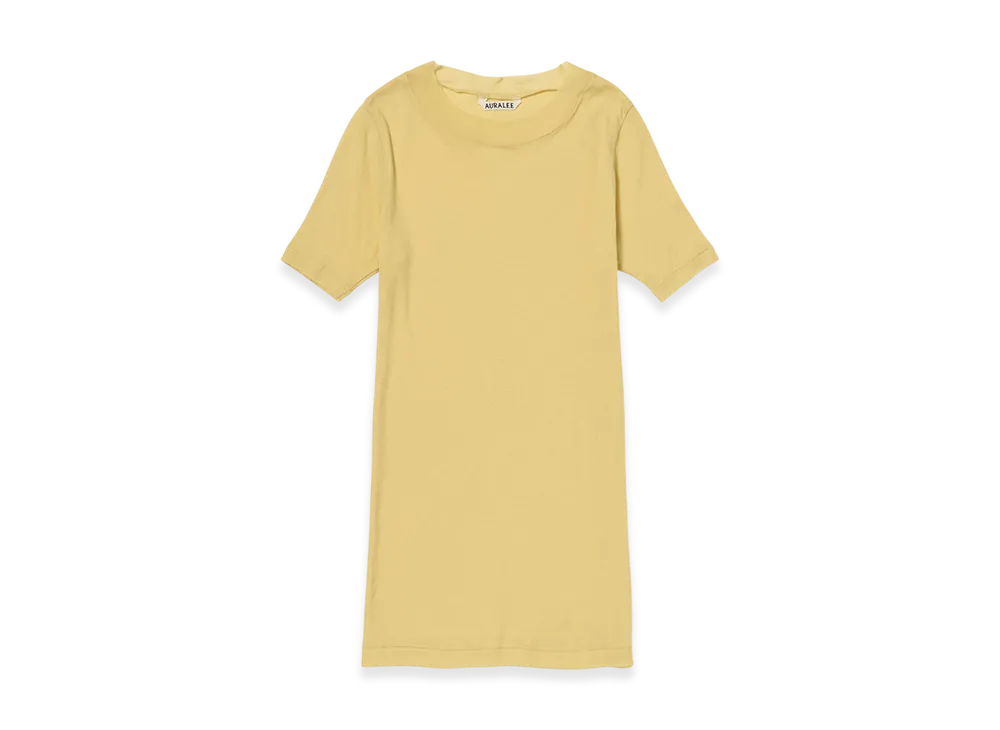AURALEE Women's Super High Gauge Sheer Rib Tee "Mustard"
