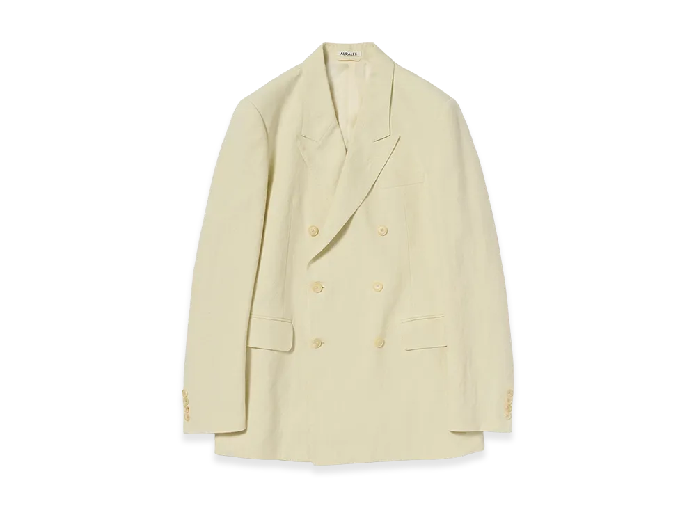 AURALEE Wool Cotton Linen OX Double-Breasted Jacket "Lime Beige"