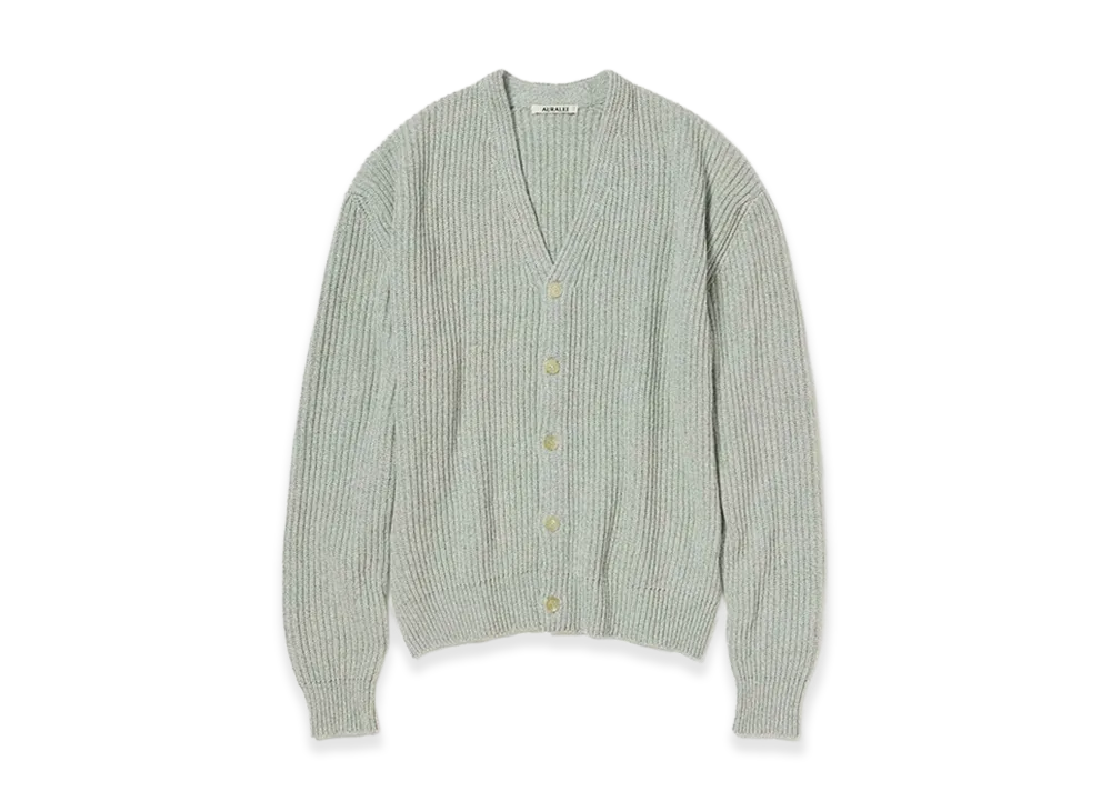 AURALEE Cashmere Silk Melange Knit Cardigan "Mix Mint Gray"