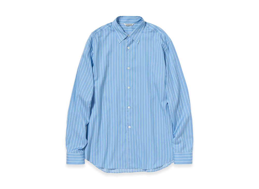 AURALEE Cotton Silk Stripe Shirt "Sax Blue Stripe"