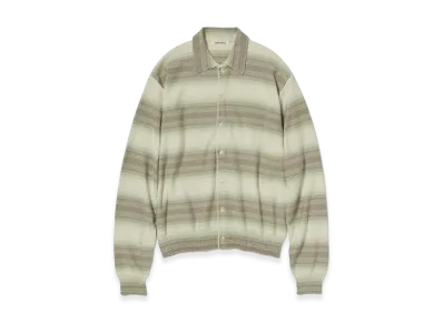 AURALEE Cotton Silk Gradient Stripe Knit Shirt Cardigan "Lime Gray Stripe"