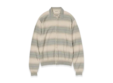 AURALEE Cotton Silk Gradient Stripe Knit Shirt Cardigan "Blue Beige Stripe"