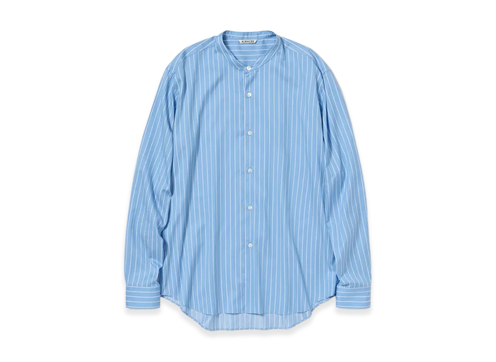 AURALEE Cotton Silk Stripe Stand Collar Shirt "Sax Blue Stripe"