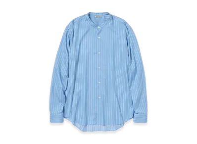 AURALEE Cotton Silk Stripe Stand Collar Shirt "Sax Blue Stripe"