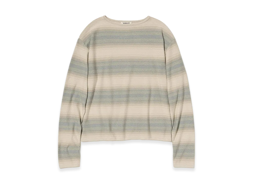 AURALEE Cotton Silk Gradient Stripe Knit Boat Neck P/O "Blue Beige Stripe"