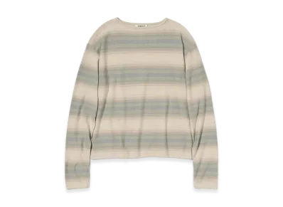 AURALEE Cotton Silk Gradient Stripe Knit Boat Neck P/O "Blue Beige Stripe"