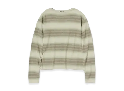 AURALEE Cotton Silk Gradient Stripe Knit Boat Neck P/O "Lime Gray Stripe"