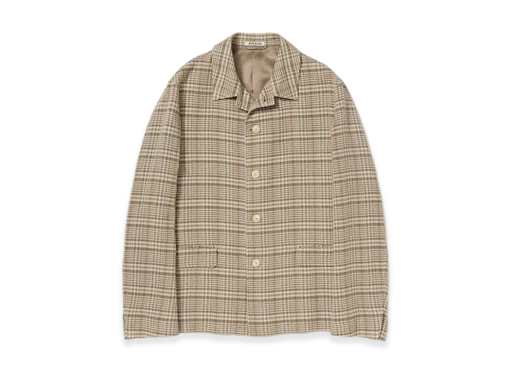AURALEE Silk Linen Nep Check Jacket "Ivory Beige Check"