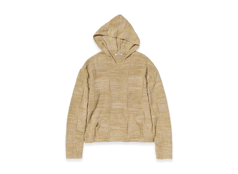AURALEE Structured Cotton Linen Panel Knit P/O Parka "Brown/Beige"