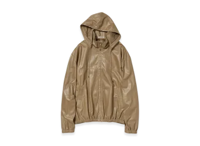 AURALEE Women's Fine Baby Calf Hooded Blouson "Khaki Beige"