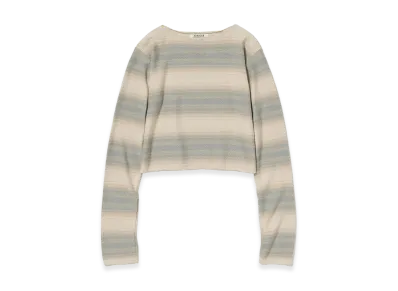 AURALEE Women's Cotton Silk Gradient Stripe Knit Boat Neck P/O "Blue Beige Stripe"