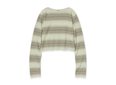 AURALEE Women's Cotton Silk Gradient Stripe Knit Boat Neck P/O "Lime Gray Stripe"