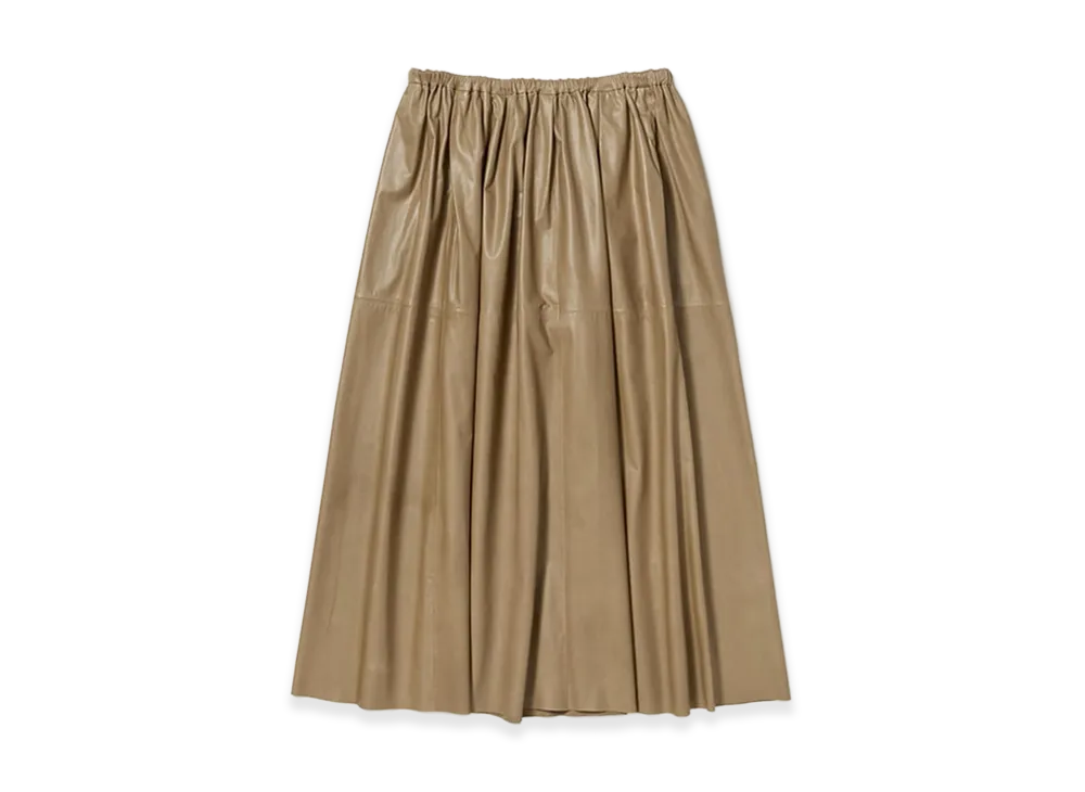 AURALEE Women's Fine Baby Calf Gather Skirt "Khaki Beige"