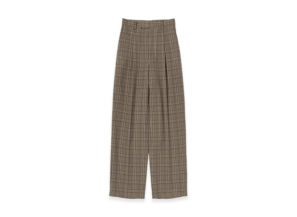 AURALEE Women's Silk Linen Nep Check One-Tuck Slacks "Dark Brown Check"