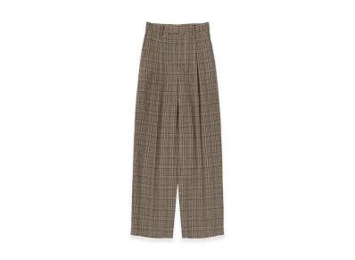 AURALEE Women's Silk Linen Nep Check One-Tuck Slacks "Dark Brown Check"
