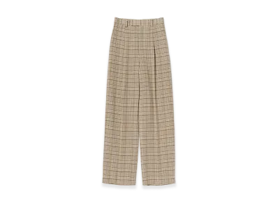 AURALEE Women's Silk Linen Nep Check One-Tuck Slacks "Ivory Beige Check"