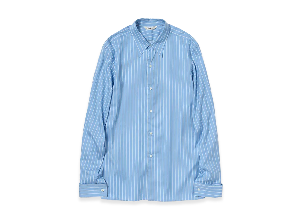 AURALEE Women's Cotton Silk Stripe Double-Cuff Shirt "Sax Blue Stripe"