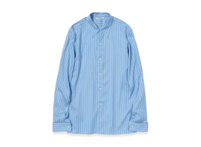 AURALEE Women's Cotton Silk Stripe Double-Cuff Shirt "Sax Blue Stripe"
