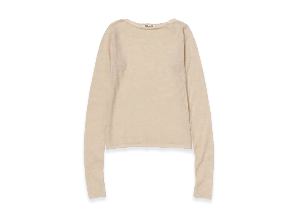AURALEE Women's Sheer Cashmere Knit Boat Neck P/O "Top Beige"