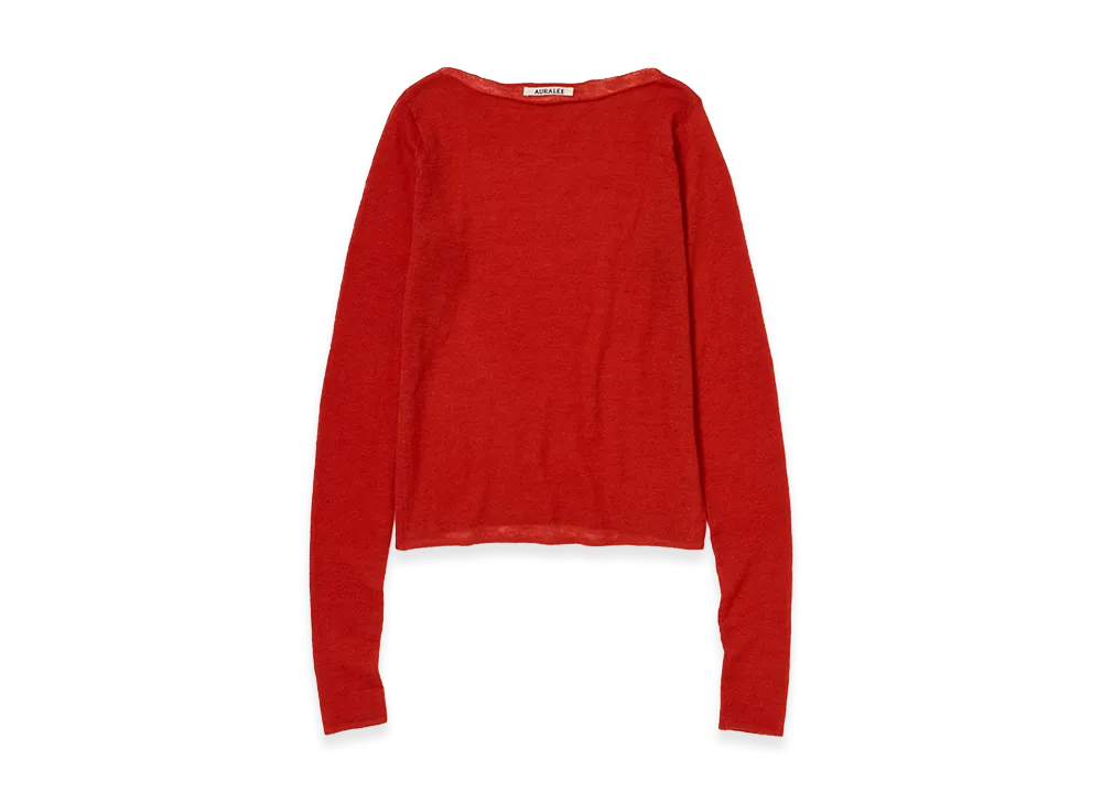 AURALEE Women's Sheer Cashmere Knit Boat Neck P/O "Red Orange"