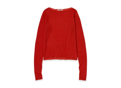AURALEE Women's Sheer Cashmere Knit Boat Neck P/O "Red Orange"