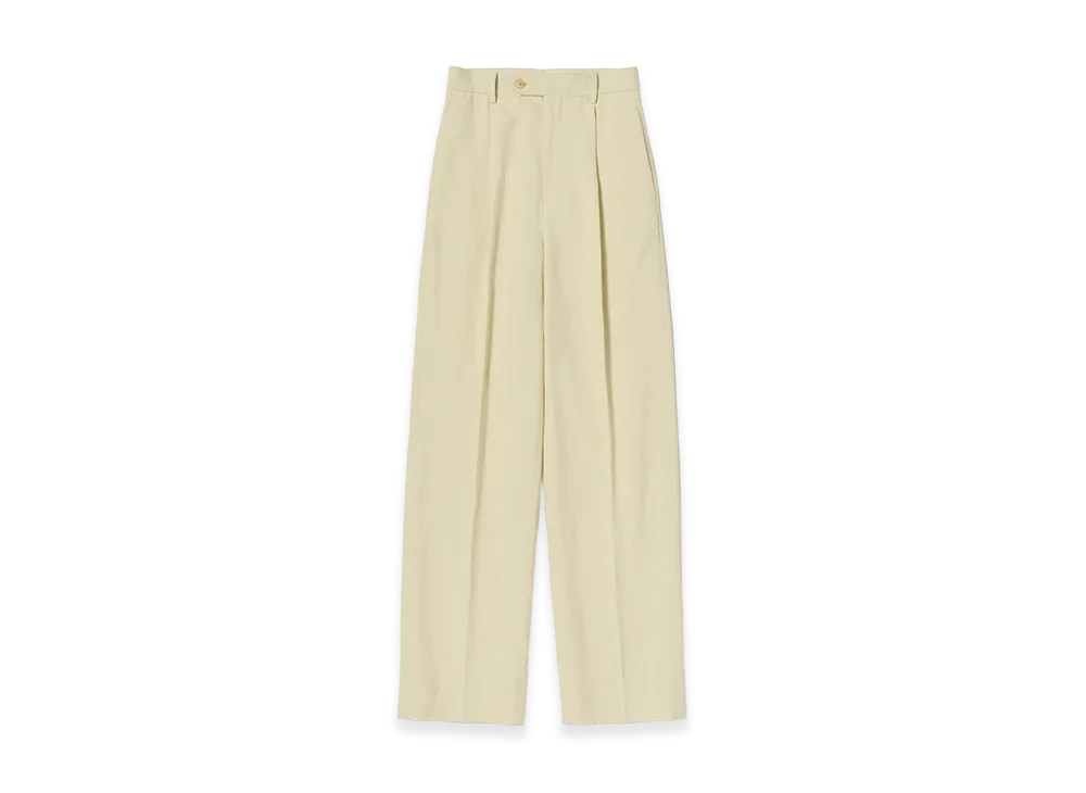 AURALEE Women's Wool Cotton Linen OX One-Tuck Slacks "Lime Beige"