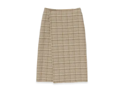 AURALEE Women's Silk Linen Nep Check Wrap Skirt "Ivory Beige Check"