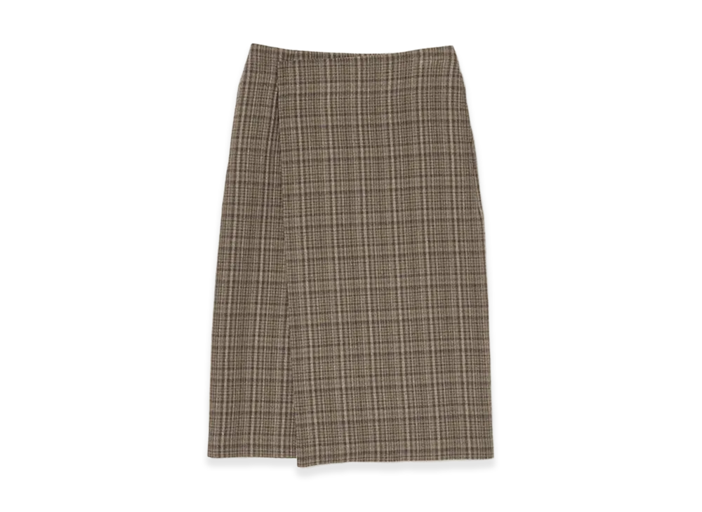 AURALEE Women's Silk Linen Nep Check Wrap Skirt "Dark Brown Check"