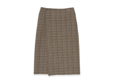 AURALEE Women's Silk Linen Nep Check Wrap Skirt "Dark Brown Check"