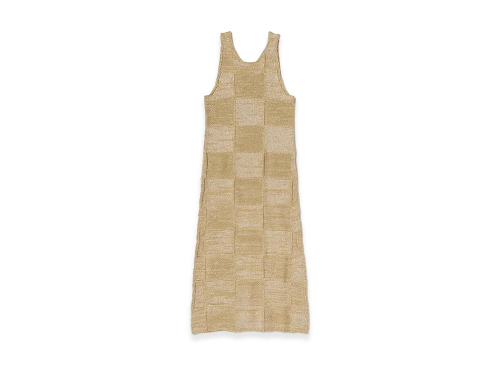 AURALEE Women's Structured Cotton Linen Panel Knit Mini Dress "Brown/Beige"