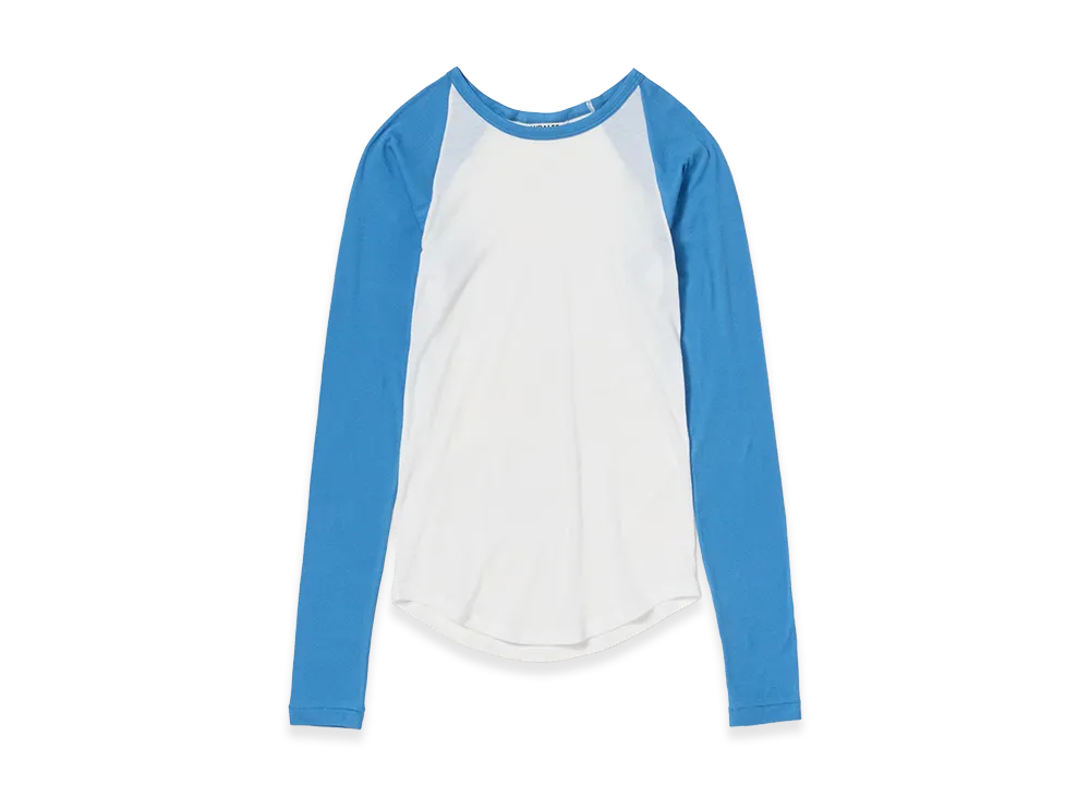 AURALEE Women's Super High Gauge Sheer Rib Raglan P/O "White/Blue"