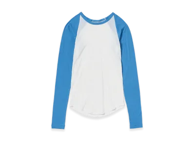 AURALEE Women's Super High Gauge Sheer Rib Raglan P/O "White/Blue"