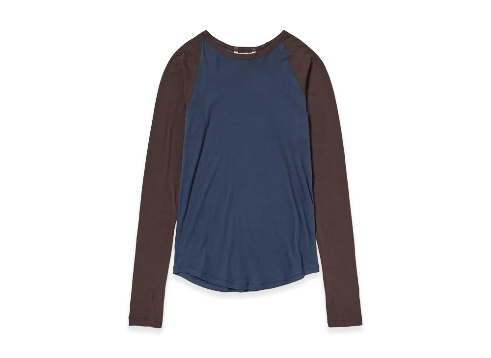 AURALEE Women's Super High Gauge Sheer Rib Raglan P/O "Navy/Dark Brown"