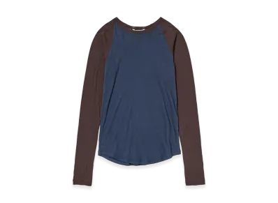 AURALEE Women's Super High Gauge Sheer Rib Raglan P/O "Navy/Dark Brown"