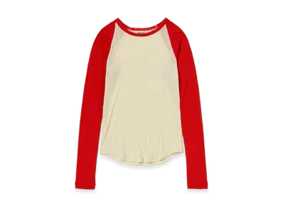 AURALEE Women's Super High Gauge Sheer Rib Raglan P/O "Ivory/Red"