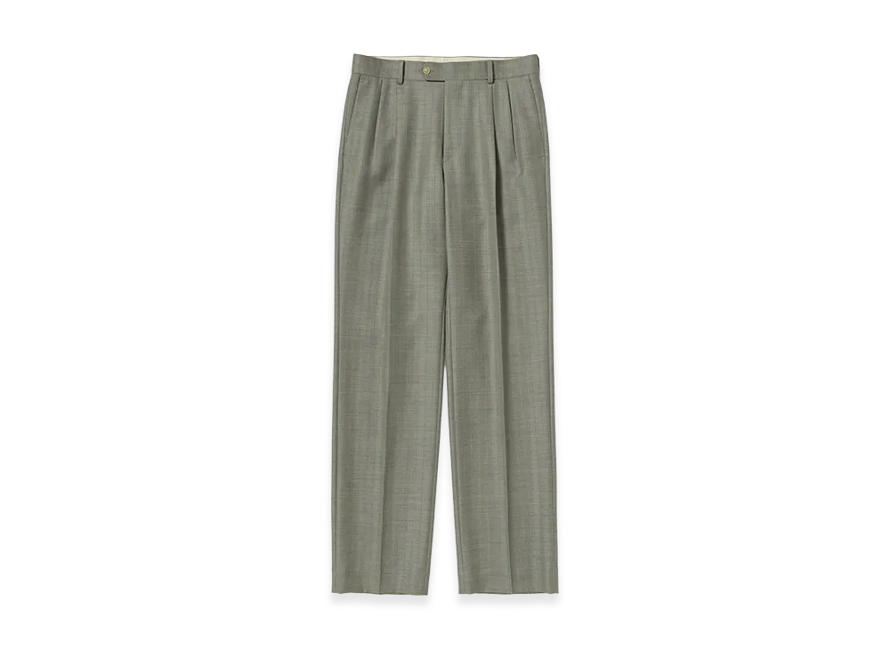 AURALEE Bluefaced Wool Two-Tuck Slacks "Khaki Gray Stripe"