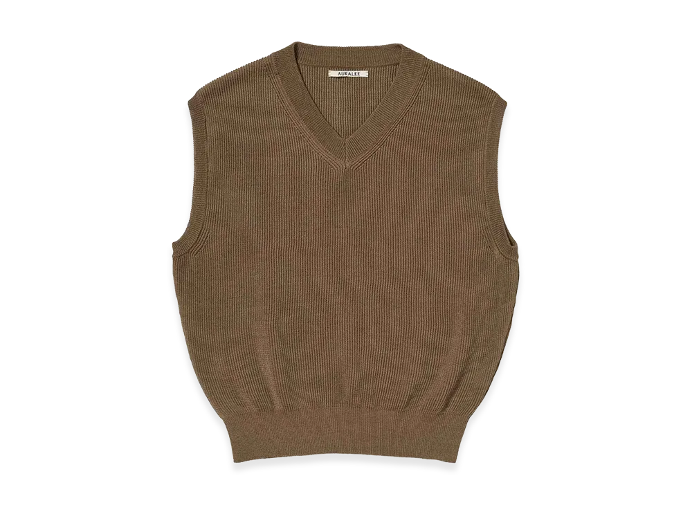 AURALEE Flat Yarn Rib Knit Vest "Light Brown"