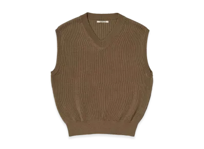 AURALEE Flat Yarn Rib Knit Vest "Light Brown"