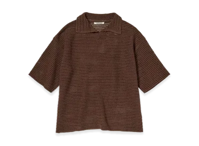 AURALEE Tussah Silk Cotton Mesh Knit Skipper Polo "Brown"