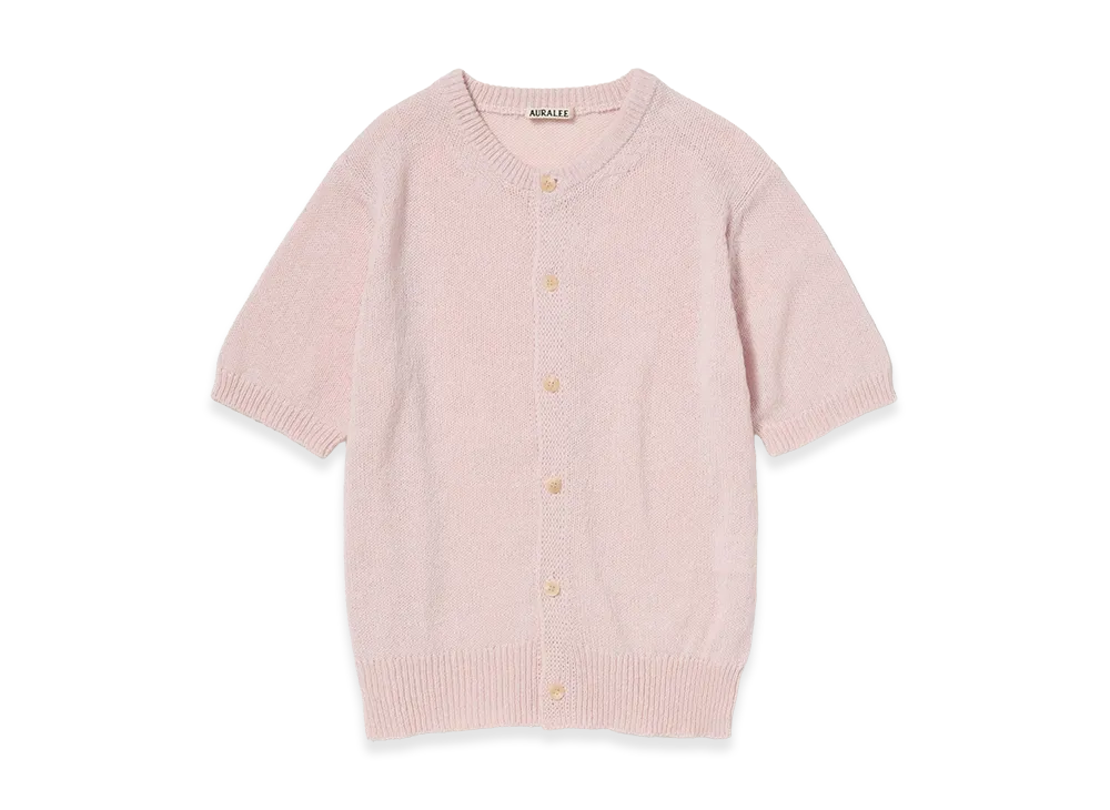AURALEE Summer Cashmere Knit Half Sleeved Cardigan "Light Pink"