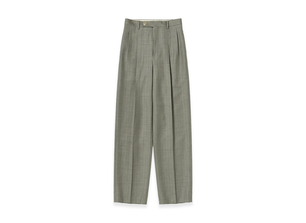 AURALEE Bluefaced Wool Two-Tuck Slacks "Khaki Gray Stripe"