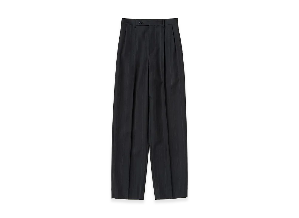 AURALEE Bluefaced Wool Two-Tuck Slacks "Charcoal Navy Stripe"